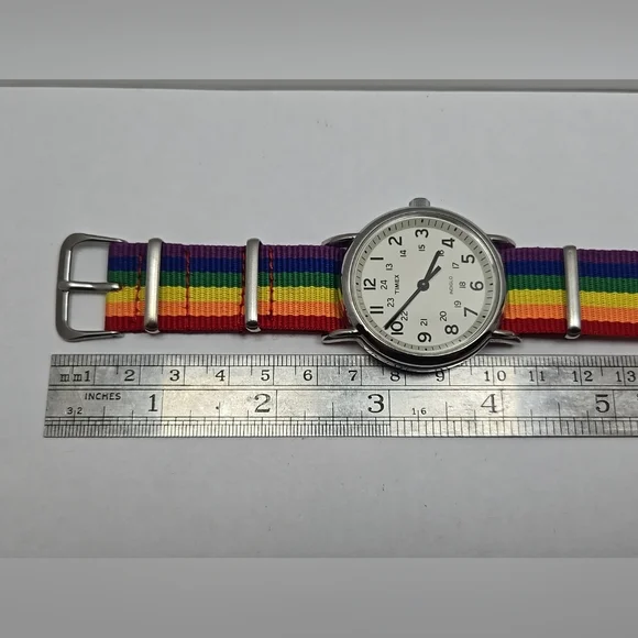 Timex Watch Unisex 38mm Weekender Rainbow Band Silver Tone New Battery - Picture 8 of 10